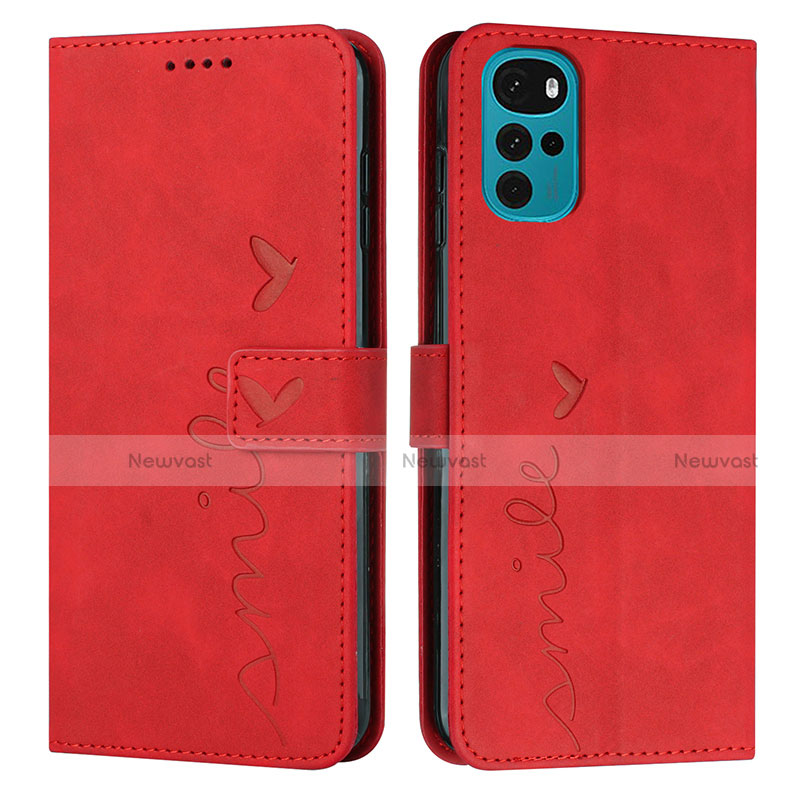 Leather Case Stands Flip Cover Holder Y03X for Motorola Moto G22 Red