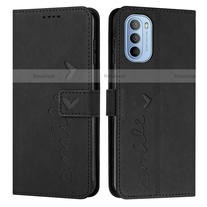 Leather Case Stands Flip Cover Holder Y03X for Motorola Moto G31 Black