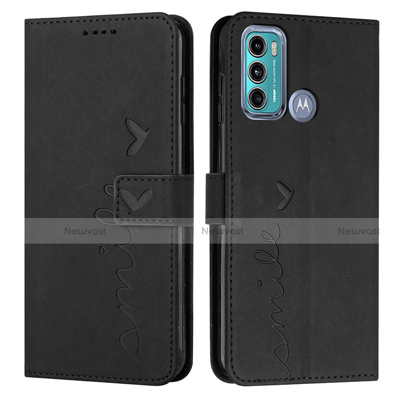 Leather Case Stands Flip Cover Holder Y03X for Motorola Moto G40 Fusion Black