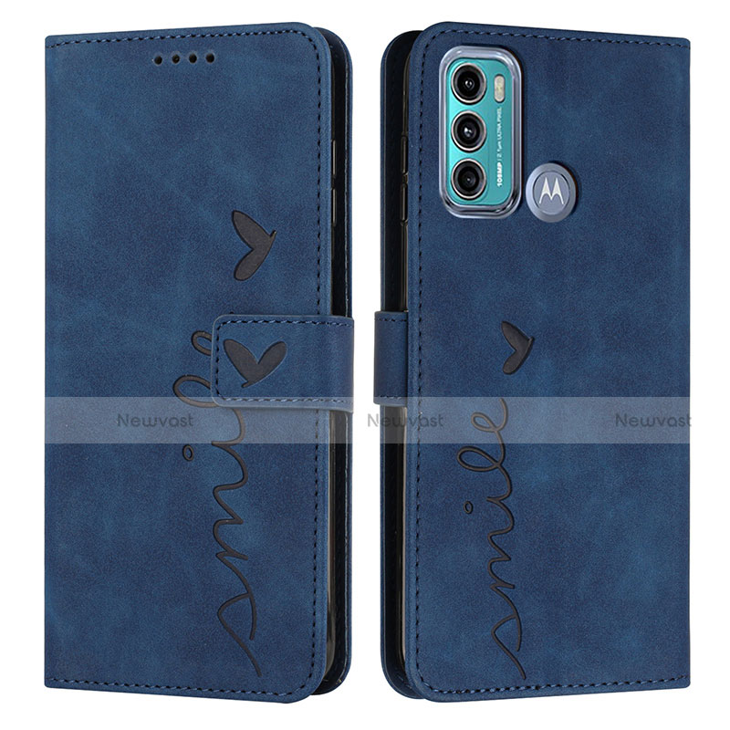 Leather Case Stands Flip Cover Holder Y03X for Motorola Moto G40 Fusion Blue