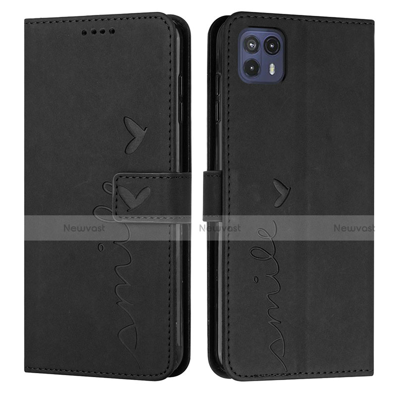 Leather Case Stands Flip Cover Holder Y03X for Motorola Moto G50 5G Black