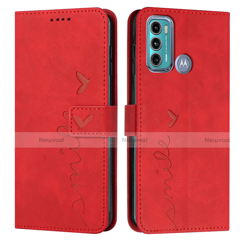 Leather Case Stands Flip Cover Holder Y03X for Motorola Moto G60 Red