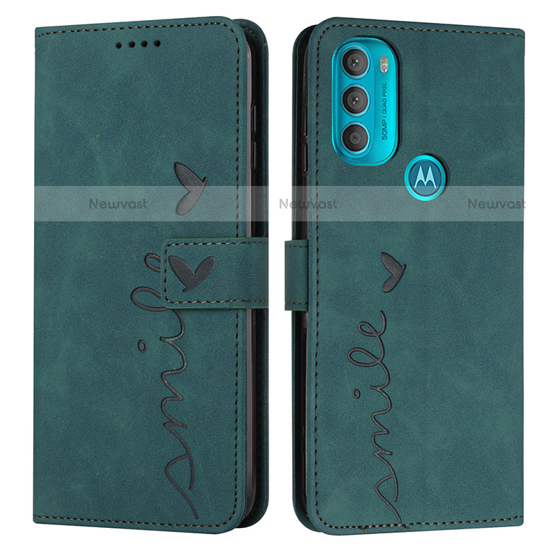 Leather Case Stands Flip Cover Holder Y03X for Motorola Moto G71 5G Green