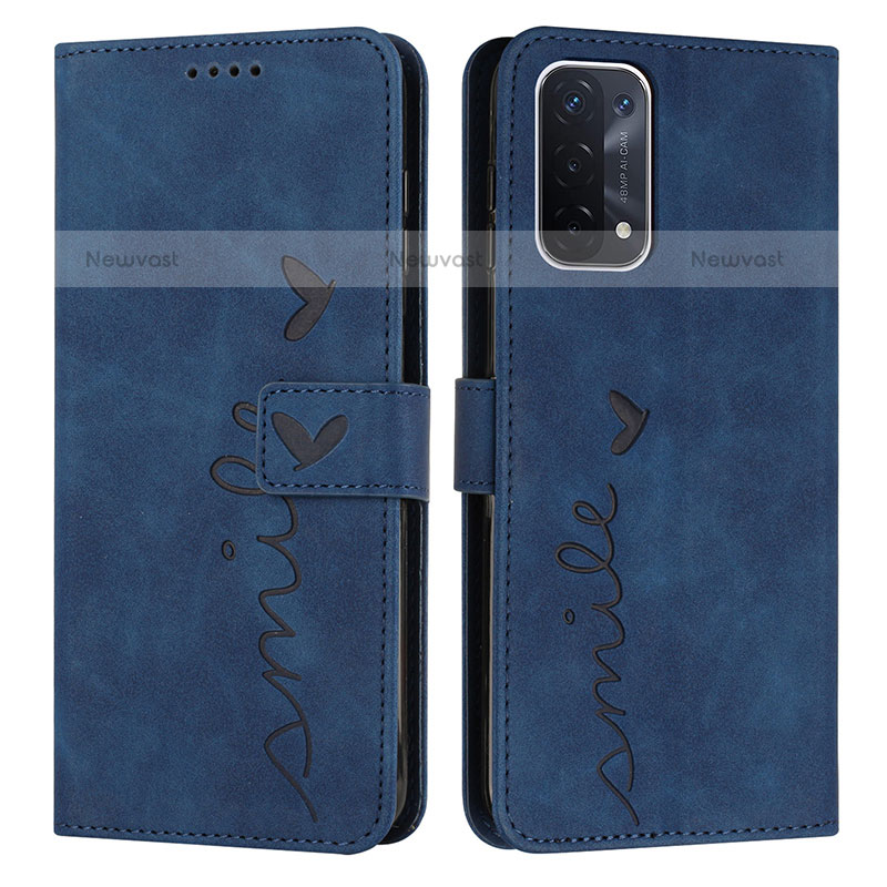 Leather Case Stands Flip Cover Holder Y03X for OnePlus Nord N200 5G Blue