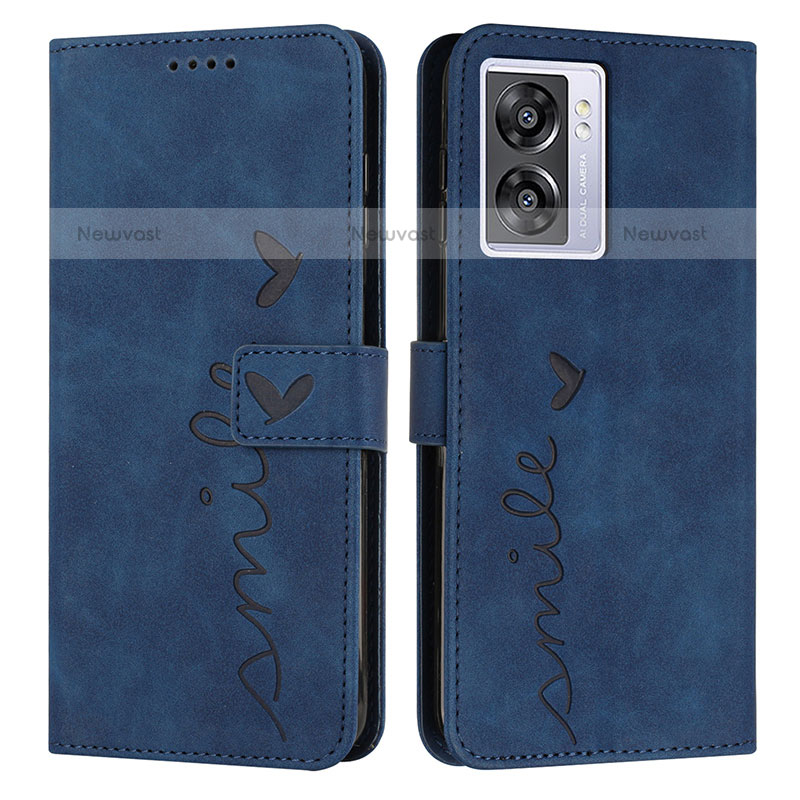 Leather Case Stands Flip Cover Holder Y03X for OnePlus Nord N300 5G Blue