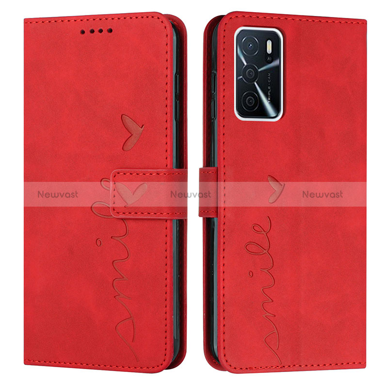 Leather Case Stands Flip Cover Holder Y03X for Oppo A16 Red