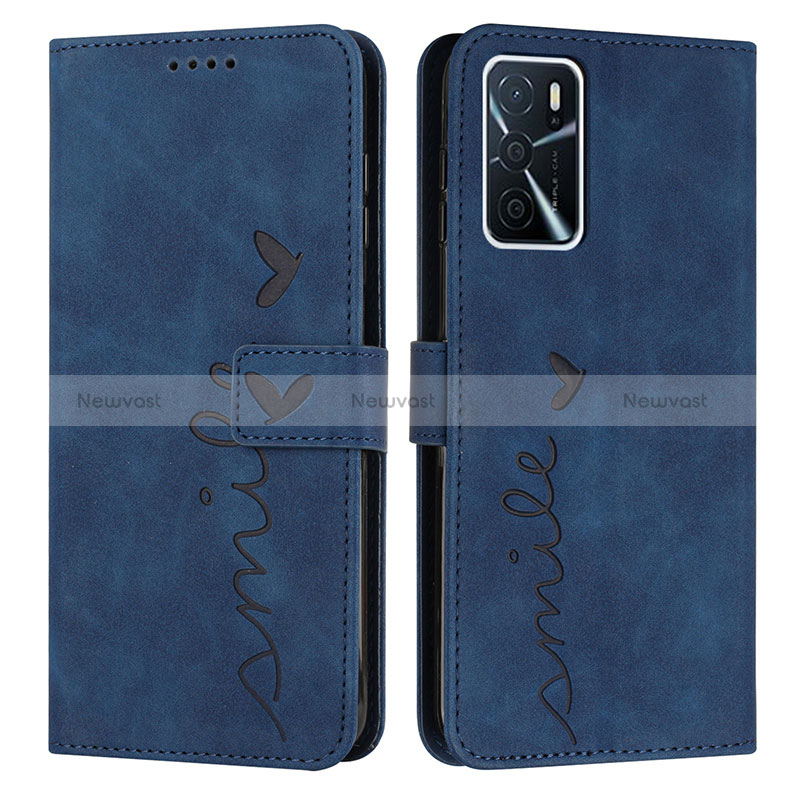 Leather Case Stands Flip Cover Holder Y03X for Oppo A16s Blue