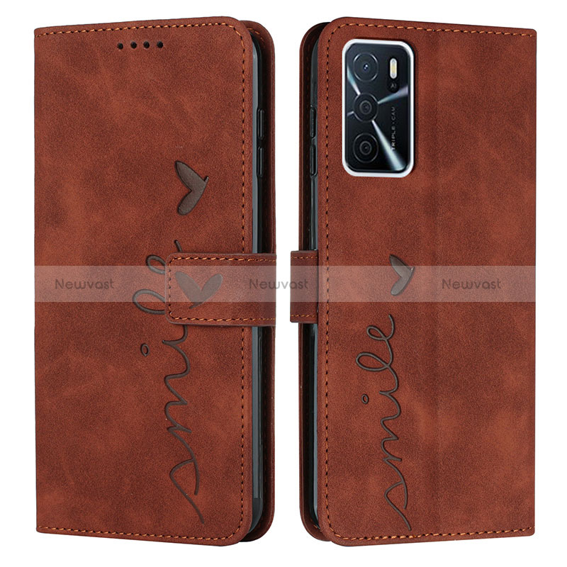 Leather Case Stands Flip Cover Holder Y03X for Oppo A16s Brown