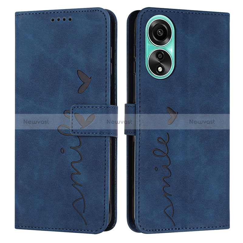 Leather Case Stands Flip Cover Holder Y03X for Oppo A18 Blue