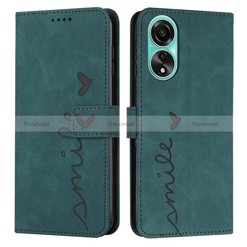 Leather Case Stands Flip Cover Holder Y03X for Oppo A38 Green