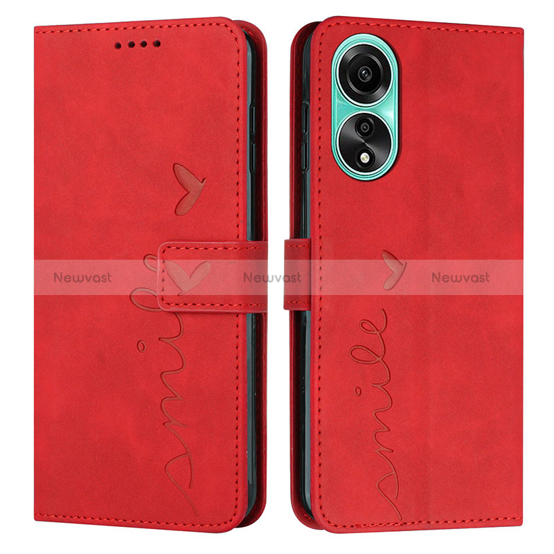 Leather Case Stands Flip Cover Holder Y03X for Oppo A38 Red