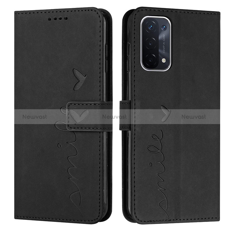 Leather Case Stands Flip Cover Holder Y03X for Oppo A54 5G Black