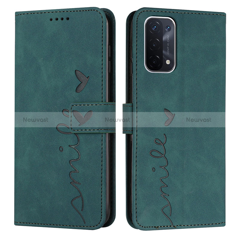 Leather Case Stands Flip Cover Holder Y03X for Oppo A54 5G Green