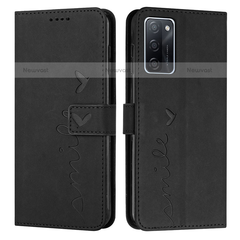 Leather Case Stands Flip Cover Holder Y03X for Oppo A55S 5G Black