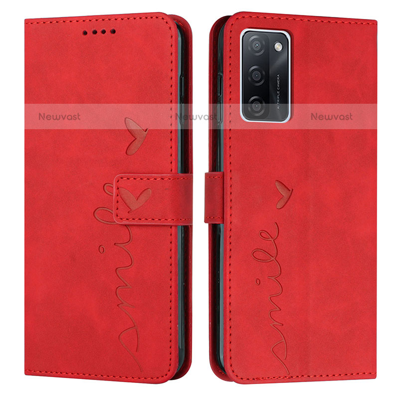 Leather Case Stands Flip Cover Holder Y03X for Oppo A55S 5G Red