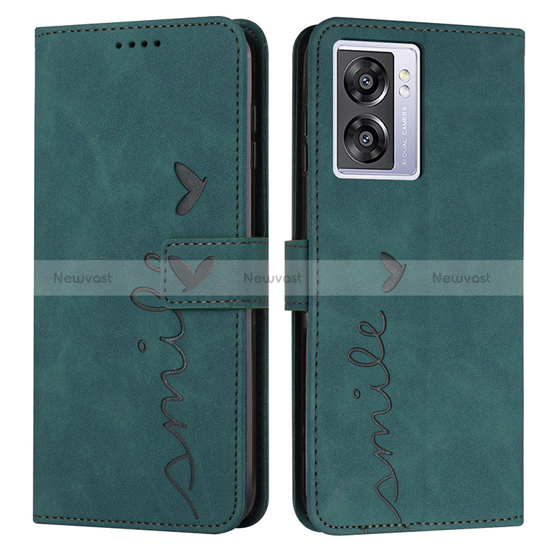 Leather Case Stands Flip Cover Holder Y03X for Oppo A57 5G Green