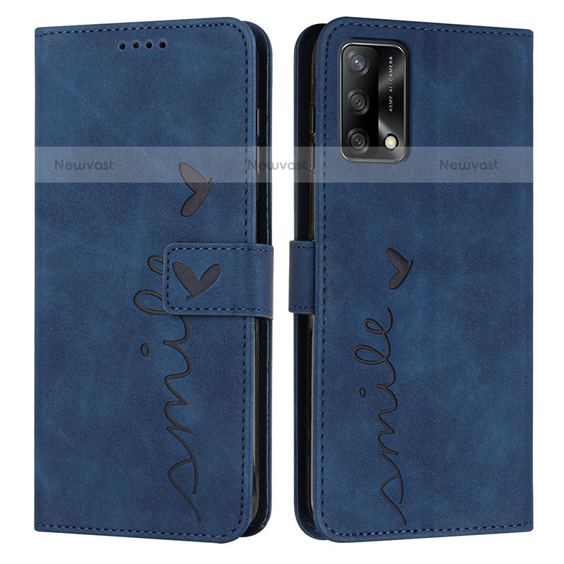 Leather Case Stands Flip Cover Holder Y03X for Oppo A74 4G Blue