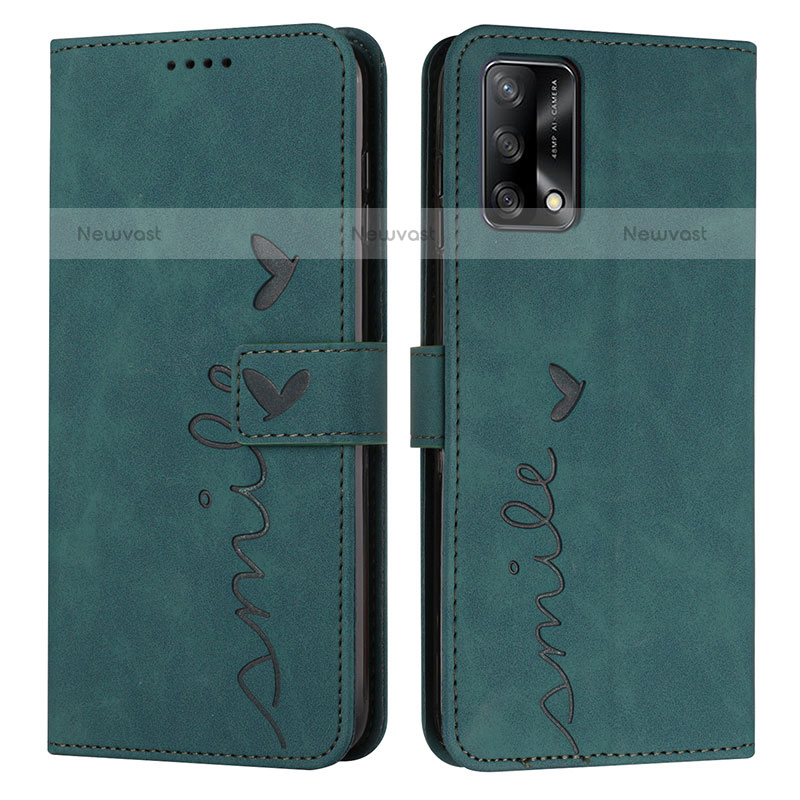 Leather Case Stands Flip Cover Holder Y03X for Oppo A74 4G Green