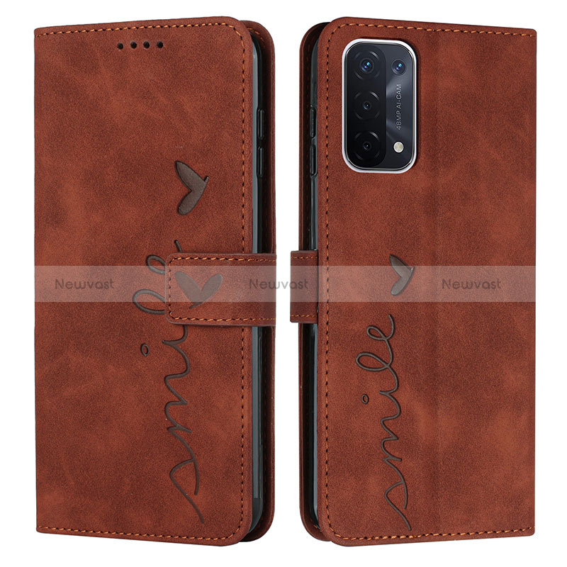 Leather Case Stands Flip Cover Holder Y03X for Oppo A74 5G Brown