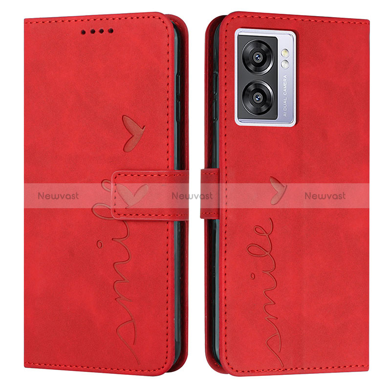 Leather Case Stands Flip Cover Holder Y03X for Oppo A77 5G Red