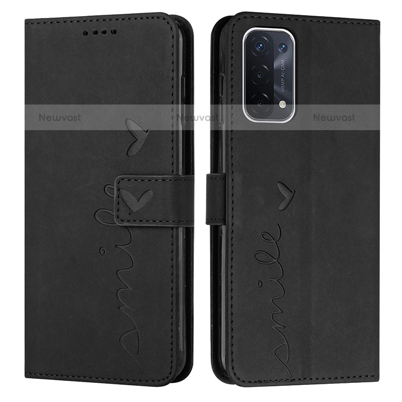 Leather Case Stands Flip Cover Holder Y03X for Oppo A93 5G Black