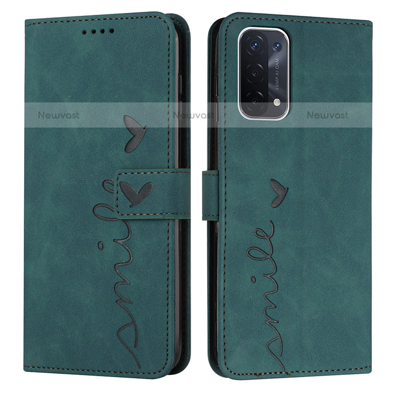 Leather Case Stands Flip Cover Holder Y03X for Oppo A93 5G Green