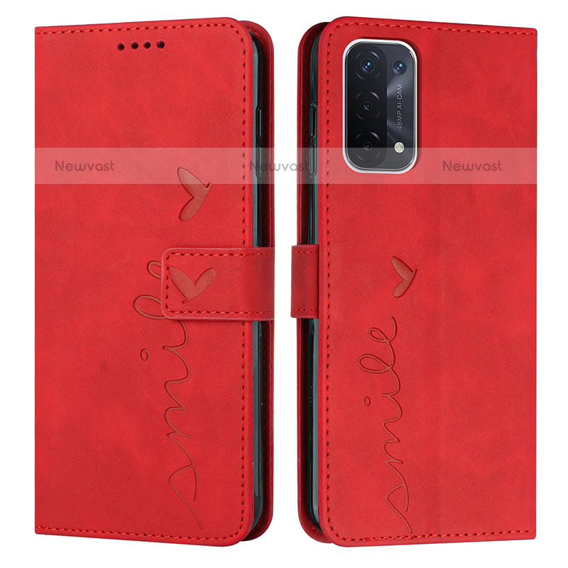 Leather Case Stands Flip Cover Holder Y03X for Oppo A93 5G Red