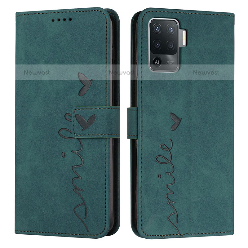 Leather Case Stands Flip Cover Holder Y03X for Oppo A94 4G Green