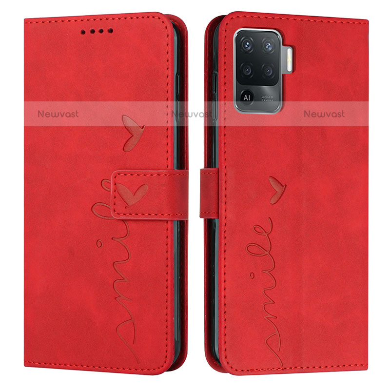 Leather Case Stands Flip Cover Holder Y03X for Oppo A94 4G Red