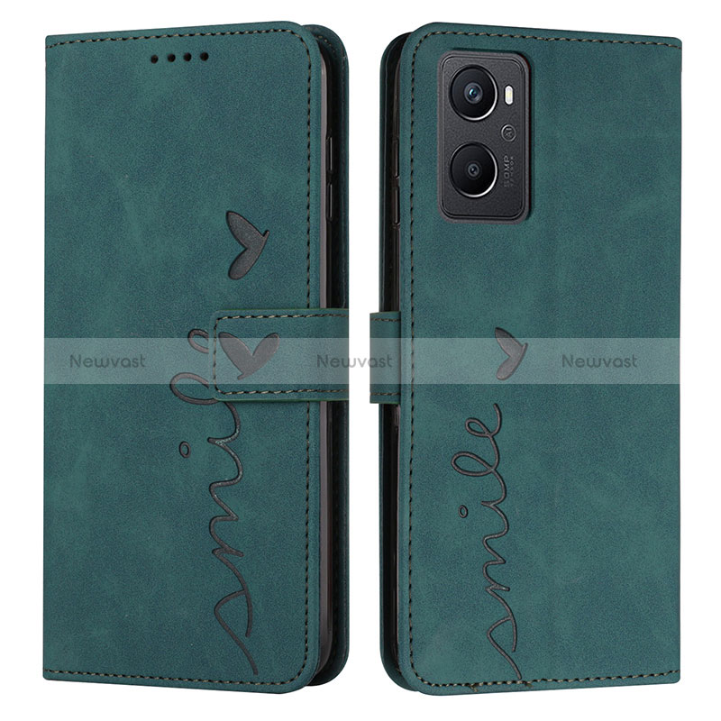 Leather Case Stands Flip Cover Holder Y03X for Oppo A96 4G Green