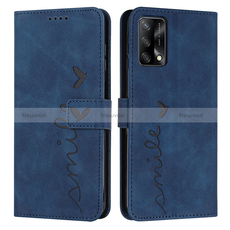 Leather Case Stands Flip Cover Holder Y03X for Oppo F19 Blue