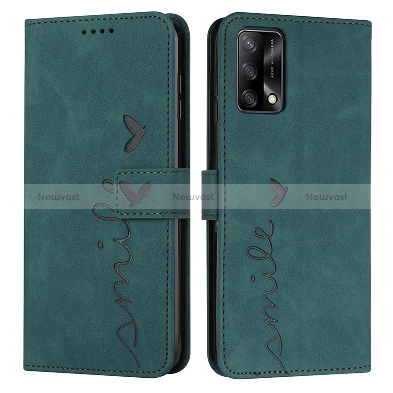 Leather Case Stands Flip Cover Holder Y03X for Oppo F19 Green