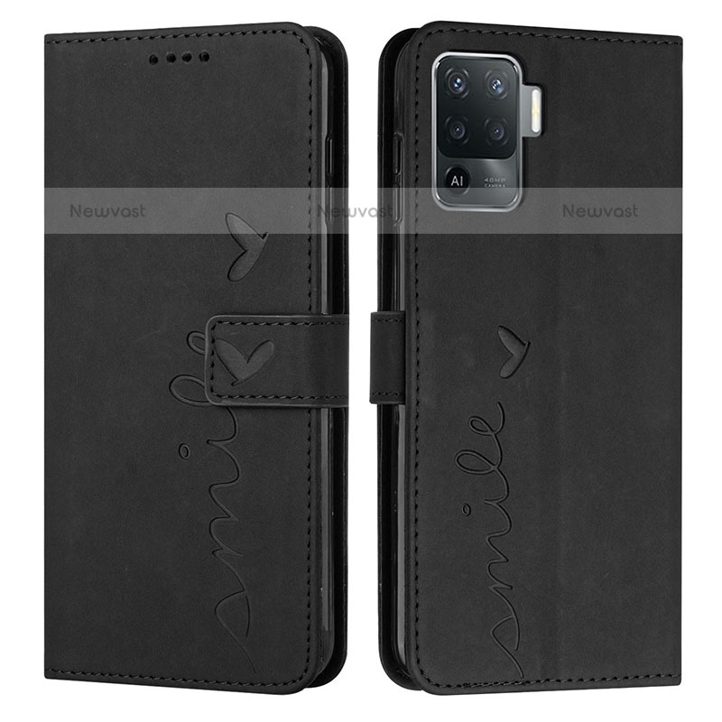 Leather Case Stands Flip Cover Holder Y03X for Oppo F19 Pro Black