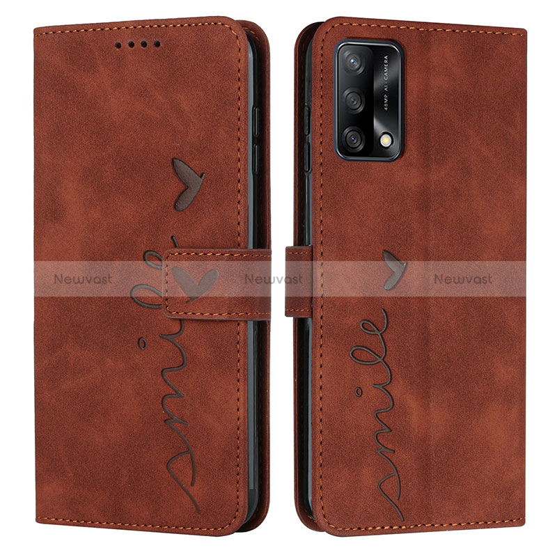 Leather Case Stands Flip Cover Holder Y03X for Oppo F19s Brown