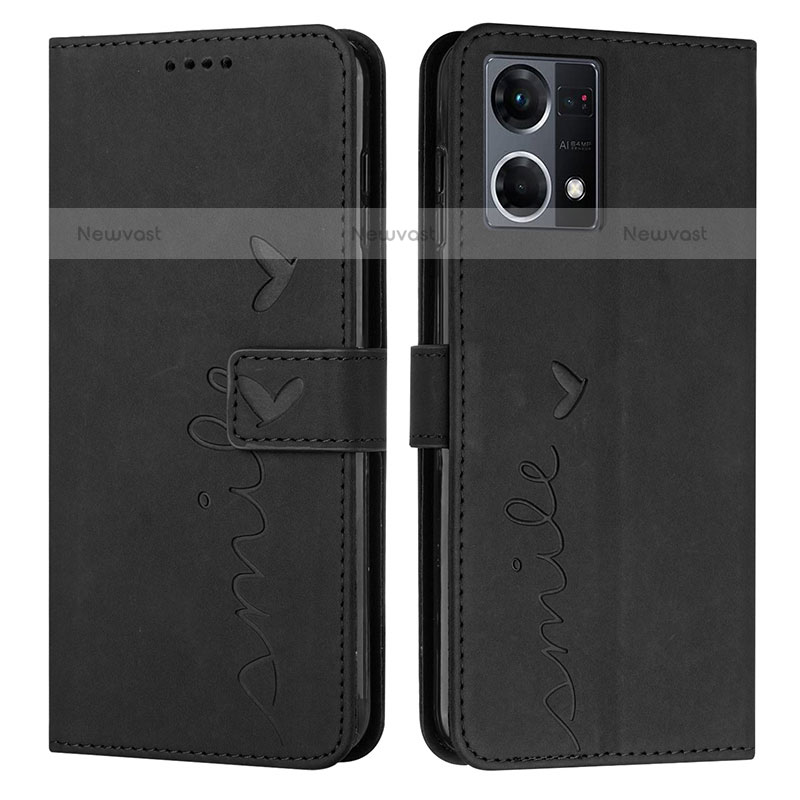 Leather Case Stands Flip Cover Holder Y03X for Oppo F21 Pro 4G Black