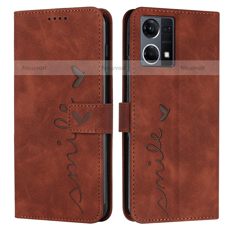 Leather Case Stands Flip Cover Holder Y03X for Oppo F21 Pro 4G Brown