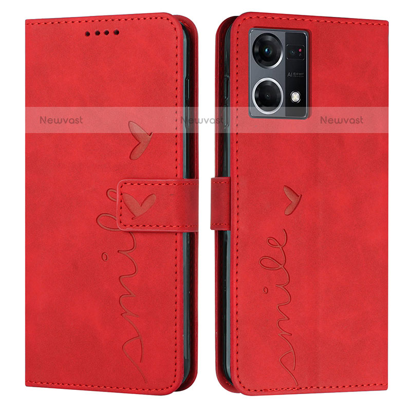 Leather Case Stands Flip Cover Holder Y03X for Oppo F21 Pro 4G Red