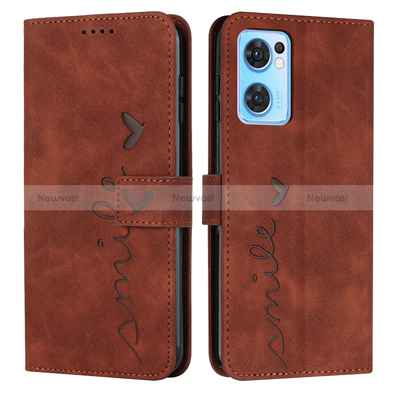 Leather Case Stands Flip Cover Holder Y03X for Oppo Find X5 Lite 5G Brown