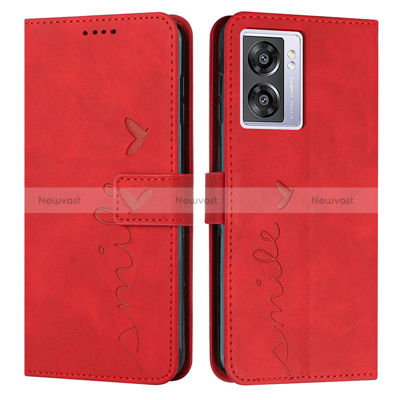 Leather Case Stands Flip Cover Holder Y03X for Oppo K10 5G India Red