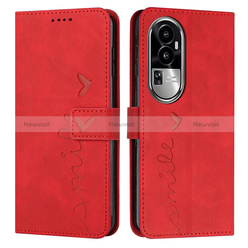 Leather Case Stands Flip Cover Holder Y03X for Oppo Reno10 Pro+ Plus 5G Red