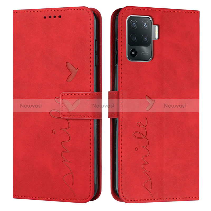 Leather Case Stands Flip Cover Holder Y03X for Oppo Reno5 F Red