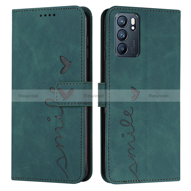 Leather Case Stands Flip Cover Holder Y03X for Oppo Reno6 5G Green