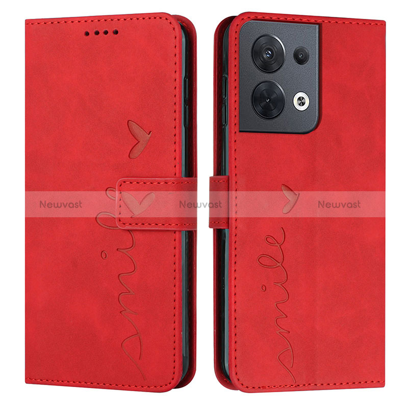 Leather Case Stands Flip Cover Holder Y03X for Oppo Reno8 5G Red