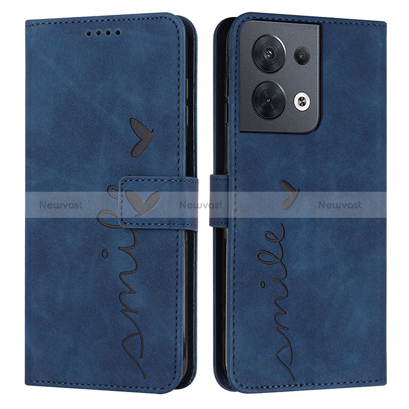 Leather Case Stands Flip Cover Holder Y03X for Oppo Reno9 Pro 5G Blue