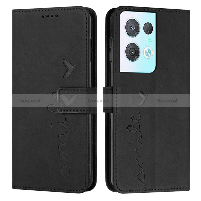 Leather Case Stands Flip Cover Holder Y03X for Oppo Reno9 Pro+ Plus 5G Black