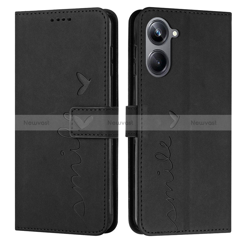 Leather Case Stands Flip Cover Holder Y03X for Realme 10 4G Black