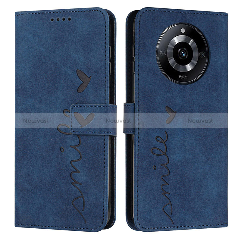 Leather Case Stands Flip Cover Holder Y03X for Realme 11 Pro 5G Blue