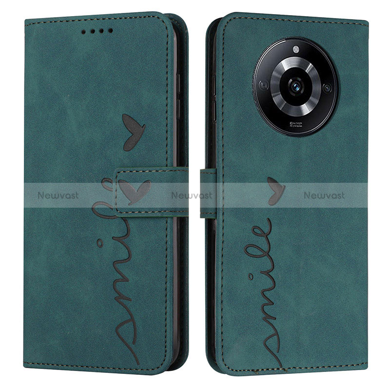 Leather Case Stands Flip Cover Holder Y03X for Realme 11 Pro 5G Green