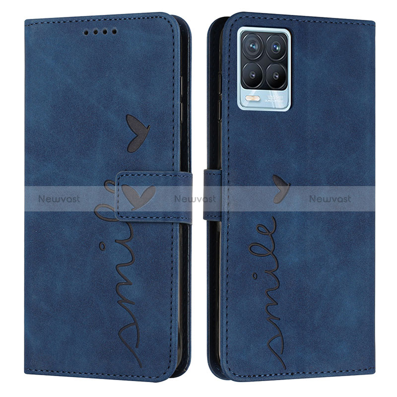 Leather Case Stands Flip Cover Holder Y03X for Realme 8 4G Blue