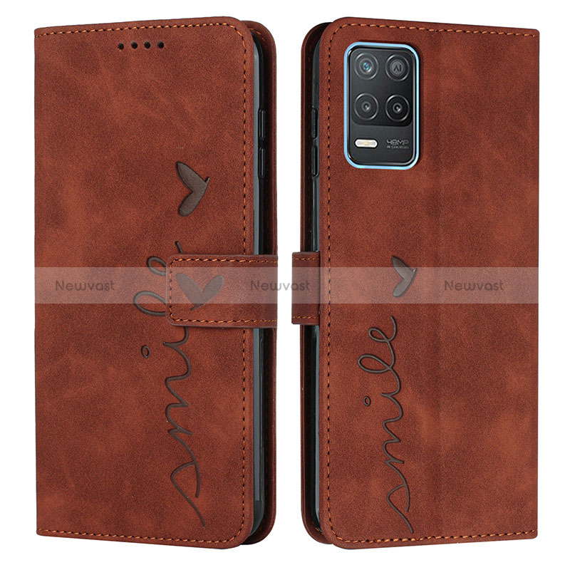 Leather Case Stands Flip Cover Holder Y03X for Realme 8 5G Brown